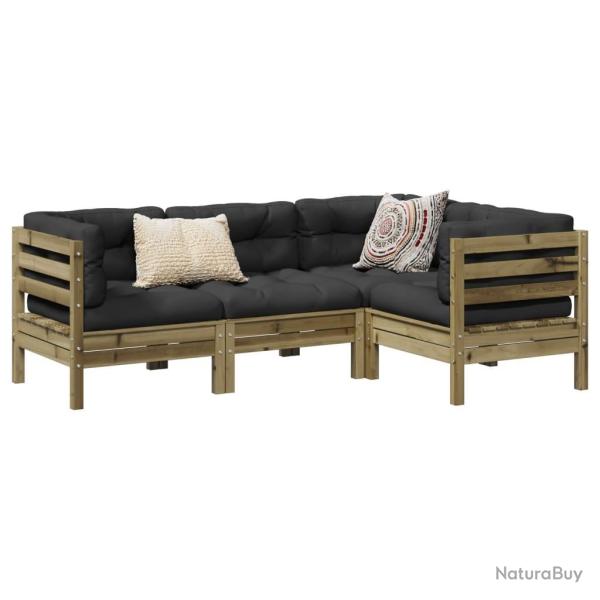Salon de jardin 4 pcs avec coussins bois de pin impr�gn�