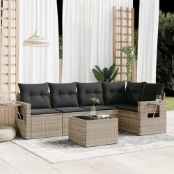Salon de jardin 6 pcs avec coussins gris clair r&eacute;sine tress&eacute;e