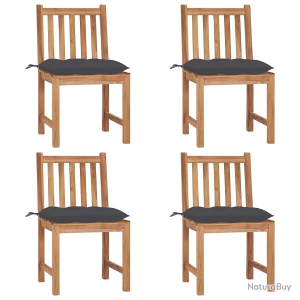 Chaises de jardin lot de 4 avec coussins Bois de teck massif