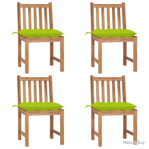 Chaises de jardin lot de 4 avec coussins Bois de teck massif