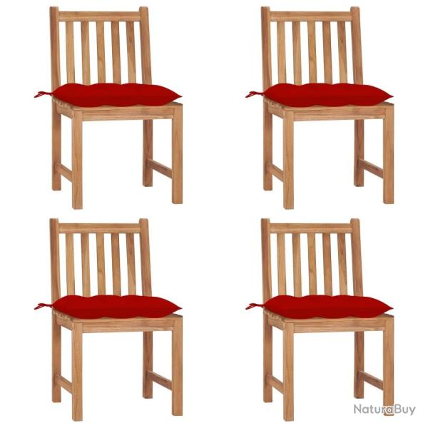 Chaises de jardin lot de 4 avec coussins Bois de teck massif