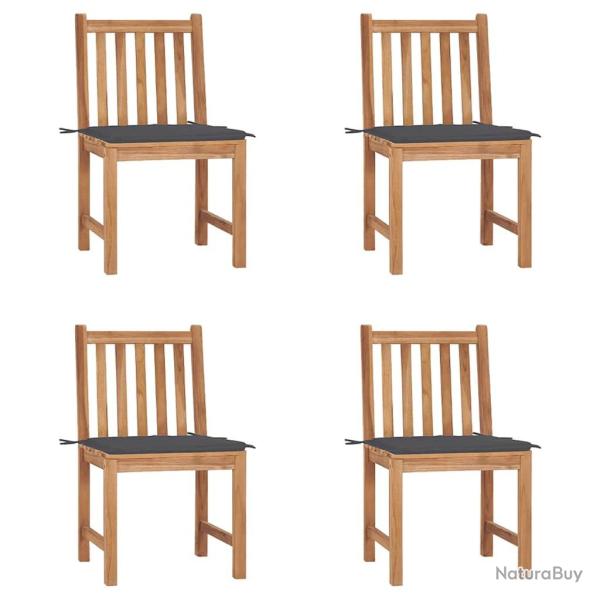 Chaises de jardin lot de 4 avec coussins Bois de teck massif