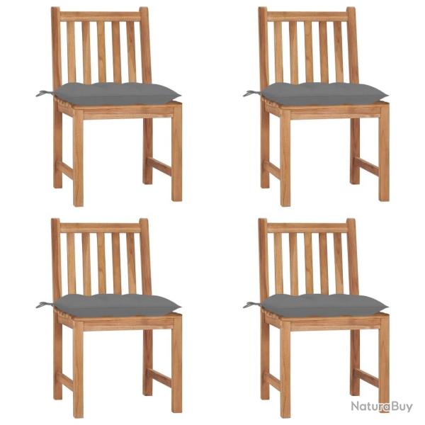 Chaises de jardin lot de 4 avec coussins Bois de teck massif