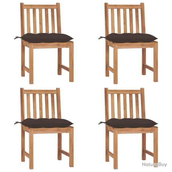 Chaises de jardin lot de 4 avec coussins Bois de teck massif