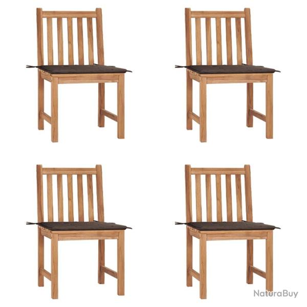 Chaises de jardin lot de 4 avec coussins Bois de teck massif