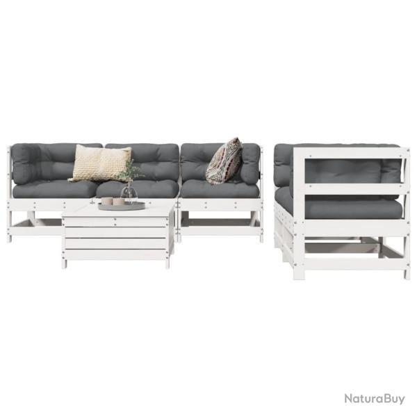 Salon de jardin 6 pcs blanc bois de pin massif