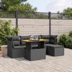 Salon de jardin 6 pcs avec coussins noir r&eacute;sine tress&eacute;e