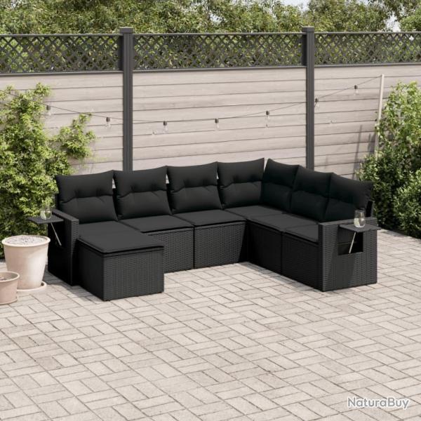 Salon de jardin 7 pcs avec coussins noir r�sine tress�e
