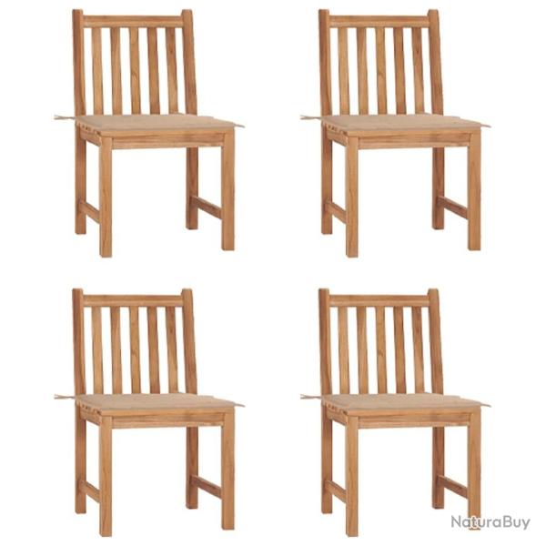 Chaises de jardin lot de 4 avec coussins Bois de teck massif