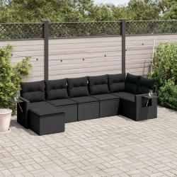Salon de jardin 7 pcs avec coussins noir r&eacute;sine tress&eacute;e