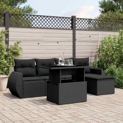 Salon de jardin 6 pcs avec coussins noir r&eacute;sine tress&eacute;e
