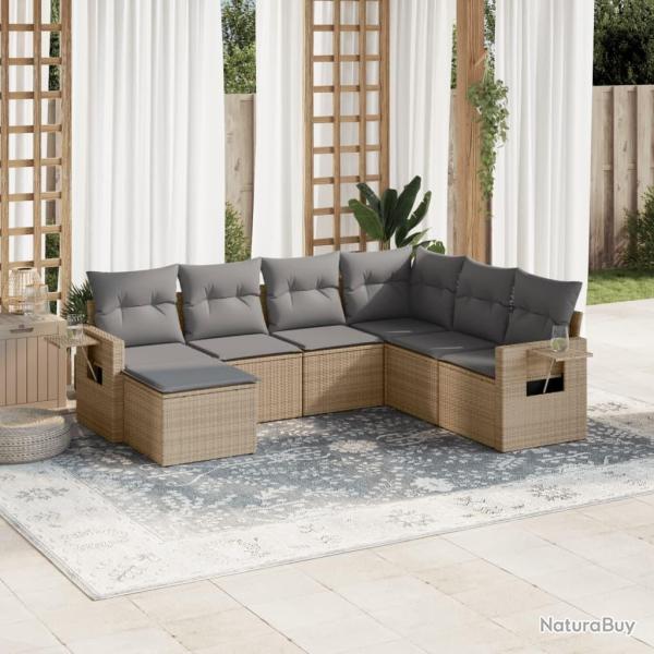 Salon de jardin avec coussins 7 pcs beige r�sine tress�e