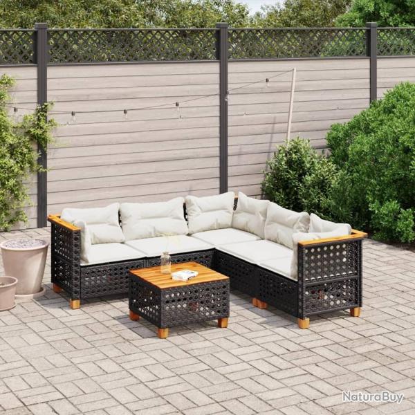 Salon de jardin 6 pcs avec coussins noir r�sine tress�e