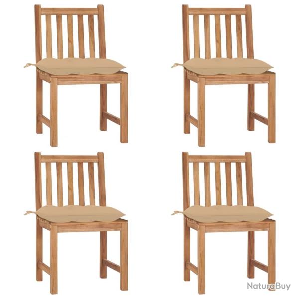 Chaises de jardin lot de 4 avec coussins Bois de teck massif