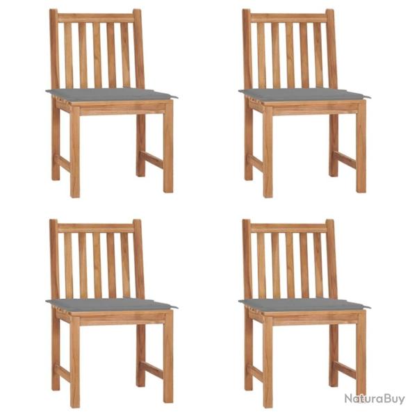 Chaises de jardin lot de 4 avec coussins Bois de teck massif