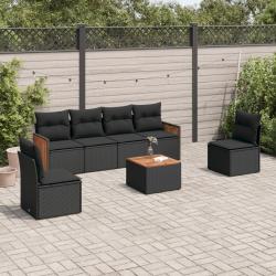 Salon de jardin 7 pcs avec coussins noir r&eacute;sine tress&eacute;e