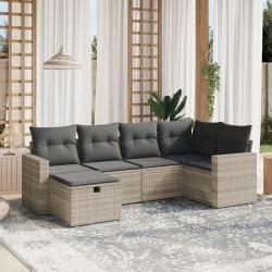 Salon de jardin 6 pcs avec coussins gris clair r&eacute;sine tress&eacute;e