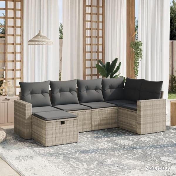 Salon de jardin 6 pcs avec coussins gris clair r�sine tress�e