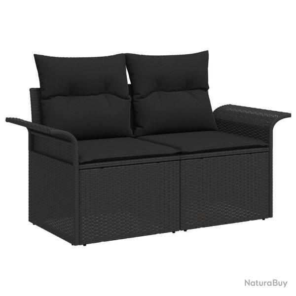 Ensemble de 5 Canap�s de Jardin avec Coussins Noir Poly Rotin, Canap� de Jardin 2 Places avec Rangem