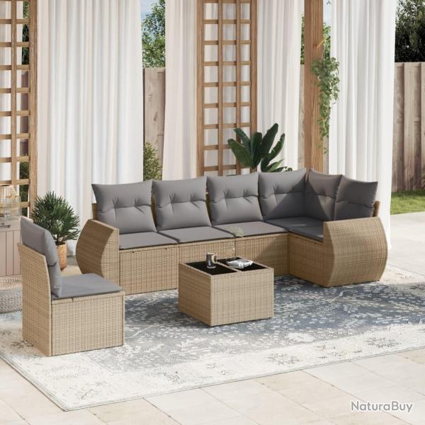 Salon de jardin avec coussins 7 pcs beige r�sine tress�e