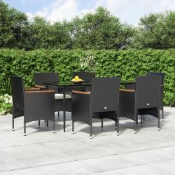 Ensemble &agrave; manger de jardin avec coussins 7 pcs Noir