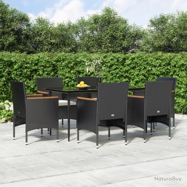 Ensemble � manger de jardin avec coussins 7 pcs Noir