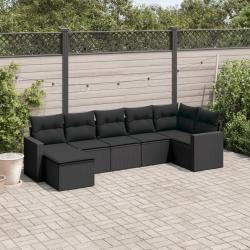 Salon de jardin 7 pcs avec coussins noir r&eacute;sine tress&eacute;e