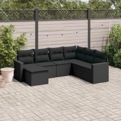 Salon de jardin 7 pcs avec coussins noir r&eacute;sine tress&eacute;e