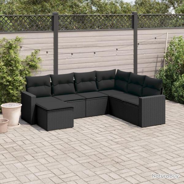 Salon de jardin 7 pcs avec coussins noir r�sine tress�e