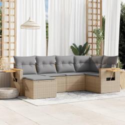 Salon de jardin avec coussins 6 pcs beige r&eacute;sine tress&eacute;e