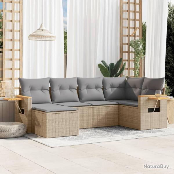 Salon de jardin avec coussins 6 pcs beige r�sine tress�e