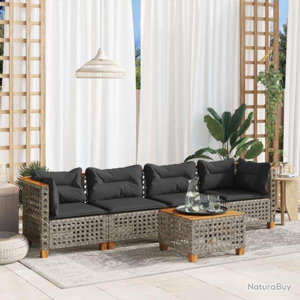 Salon de jardin 5 pcs avec coussins gris r�sine tress�e