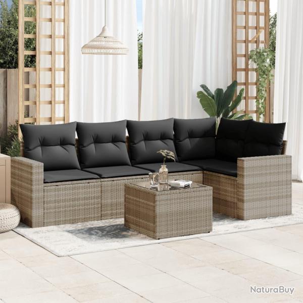 Salon de jardin 6 pcs avec coussins gris clair r�sine tress�e