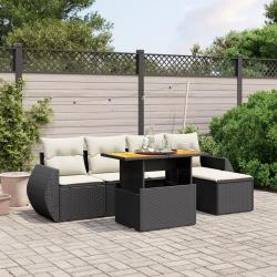 Salon de jardin 6 pcs avec coussins noir r&eacute;sine tress&eacute;e