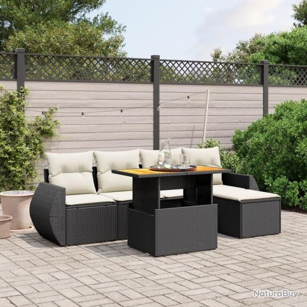 Salon de jardin 6 pcs avec coussins noir r�sine tress�e