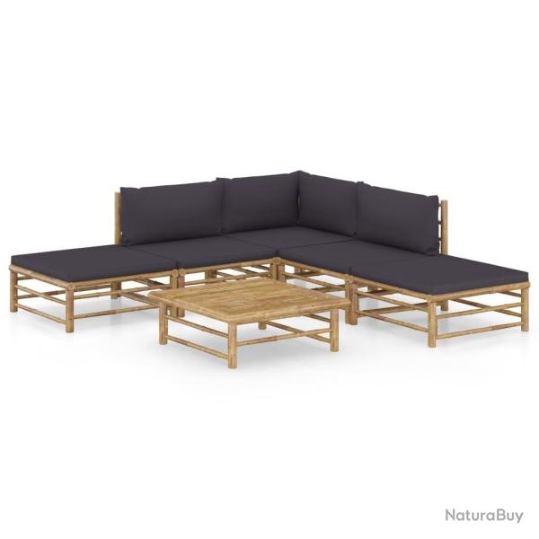 Salon de jardin 6 pcs avec coussins gris fonc� bambou