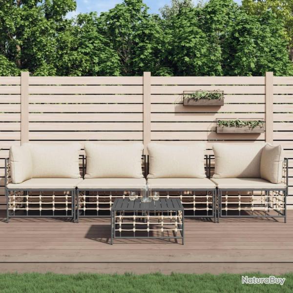 Salon de jardin 5 pcs avec coussins anthracite r�sine tress�e
