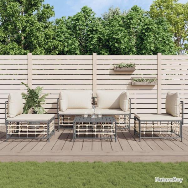 Salon de jardin 5 pcs avec coussins anthracite r�sine tress�e