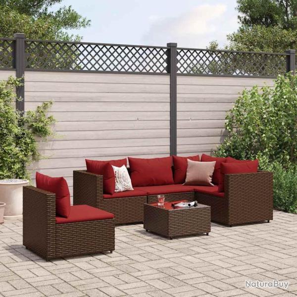 Salon de jardin 6 pcs avec coussins Marron R�sine tress�e