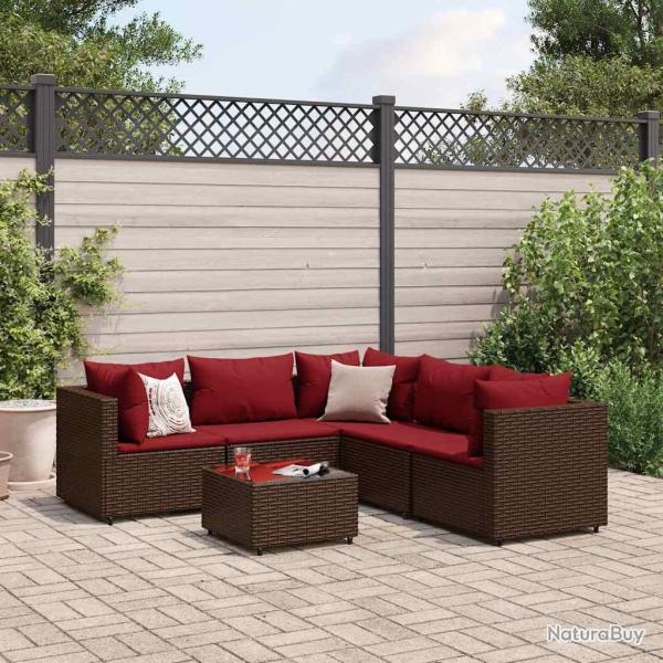 Salon de jardin 6 pcs avec coussins Marron R�sine tress�e