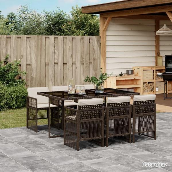 Ensemble � manger de jardin et coussins 7 pcs marron rotin