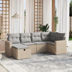 Salon de jardin avec coussins 6pcs m&eacute;lange beige r&eacute;sine tress&eacute;e