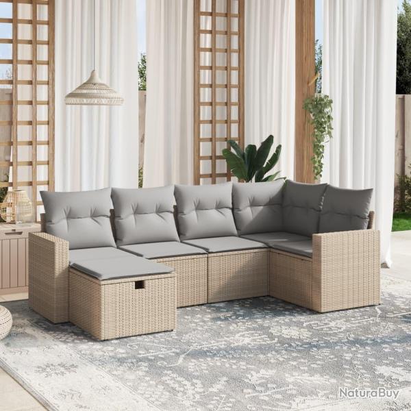 Salon de jardin avec coussins 6pcs m�lange beige r�sine tress�e