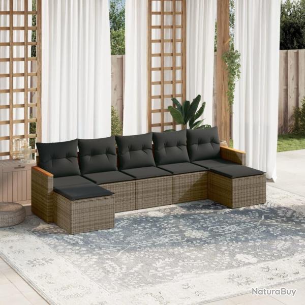 Salon de jardin avec coussins 7 pcs gris r�sine tress�e