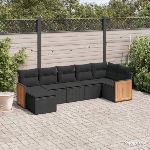 Salon de jardin 7 pcs avec coussins noir r�sine tress�e