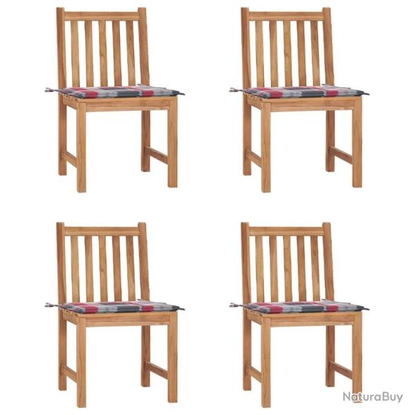 Chaises de jardin lot de 4 avec coussins Bois de teck massif