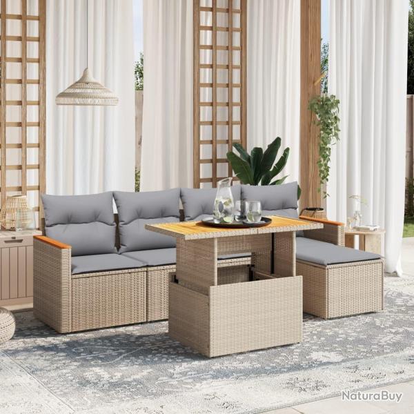 Salon de jardin avec coussins 6 pcs beige r�sine tress�e