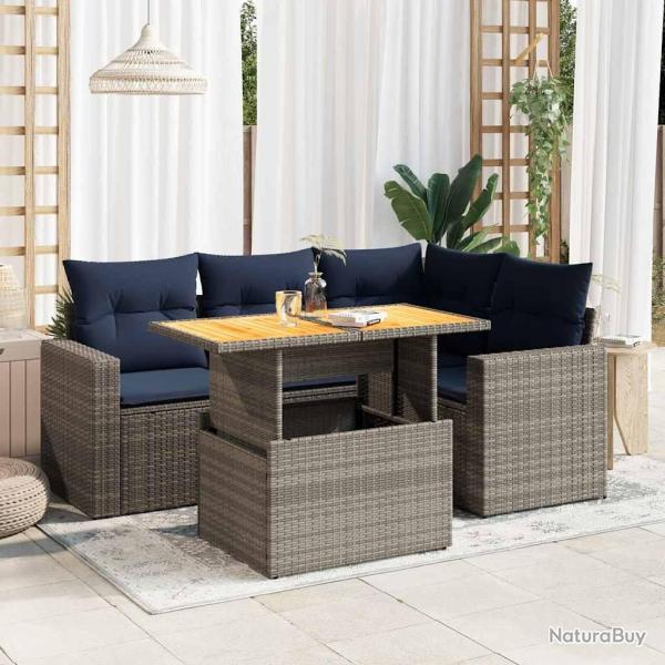 Salon de jardin 5 pcs avec coussins gris r�sine tress�e