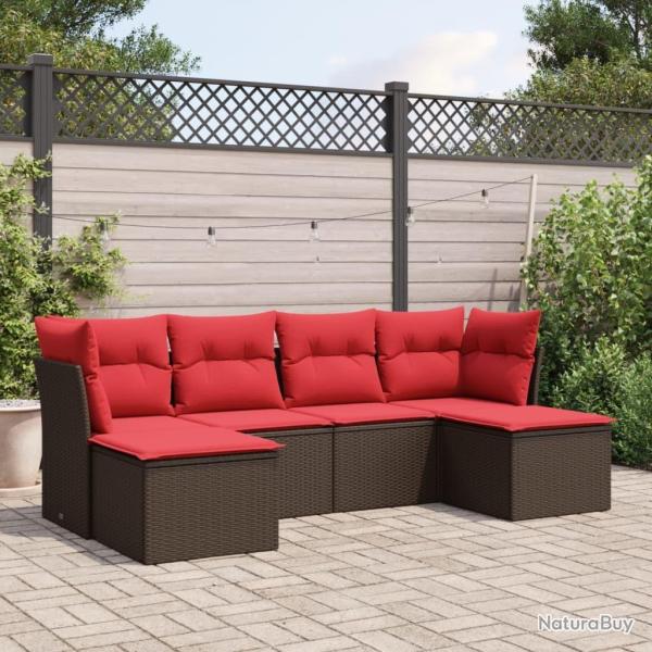 Salon de jardin 6 pcs avec coussins marron r�sine tress�e
