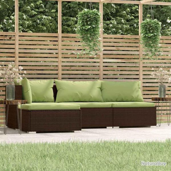 Salon de jardin 4 pcs avec coussins Marron R�sine tress�e